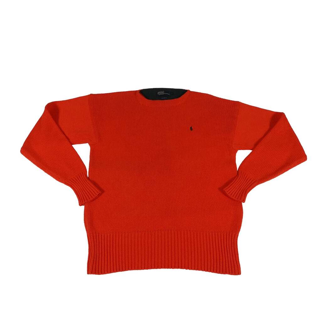 Ralph Lauren Y2K Vintage Heavy Cotton Knit Orange Crew Neck Sweater Men's Large